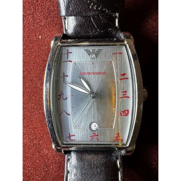 Emporio Armani Men’s Watch Silver Dial Asian Numerals Stainless Steel Leather - Picture 1 of 7